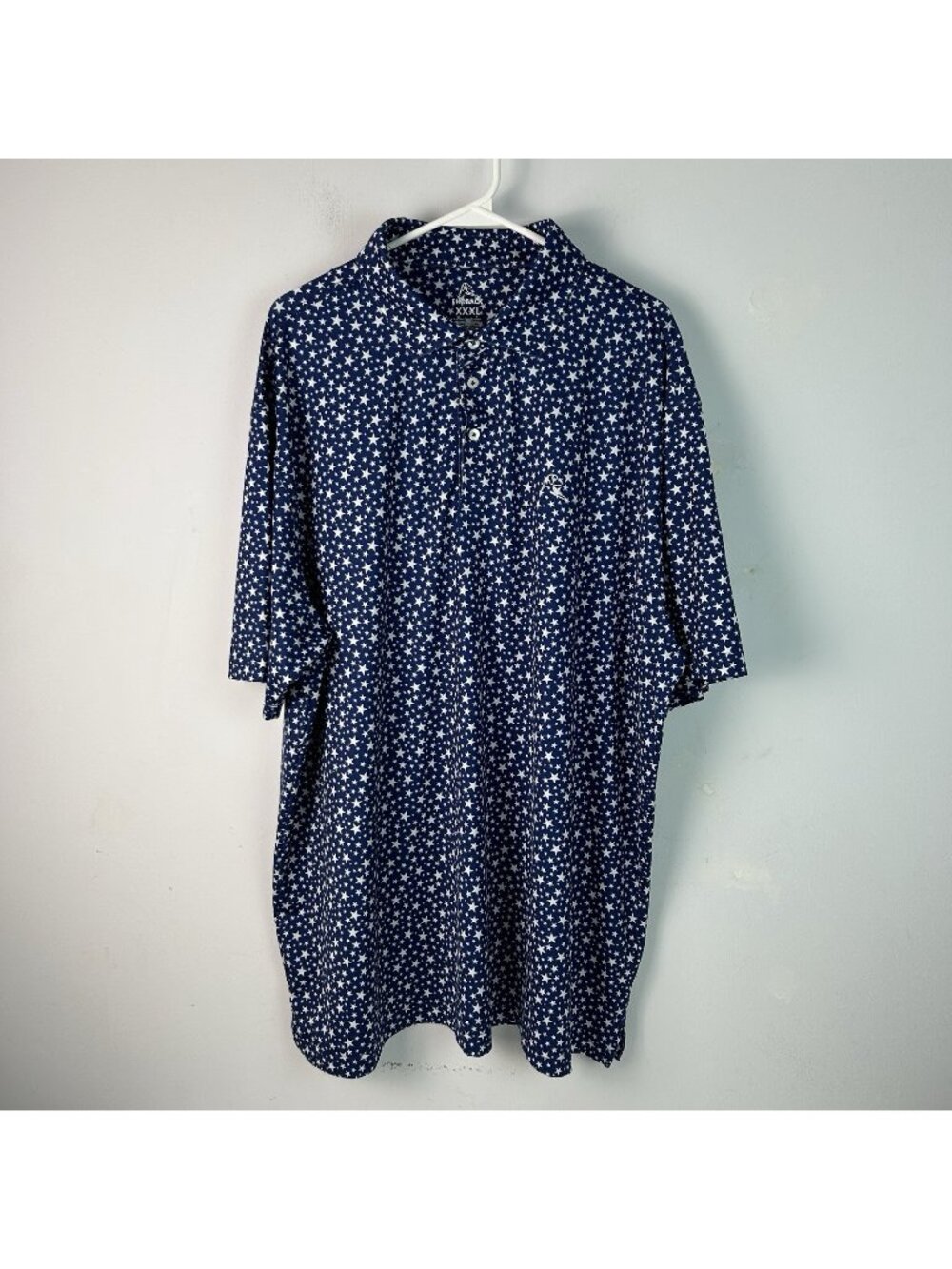 Rhoback Polo Shirt Mens 3XL Blue Star Print Short Sleeve Golf Patriotic Adult